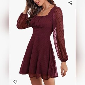 LYANER NWOT Square Neck A line Long Sleeve Swiss Dots Mini Dress